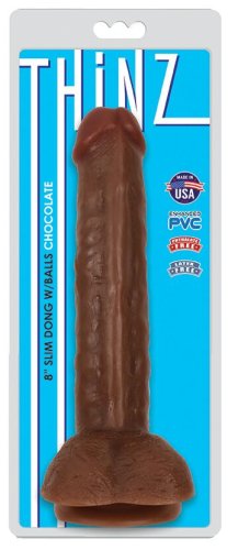 THINZ SLIM DONG 8IN W/ BALLS CHOCOLATE