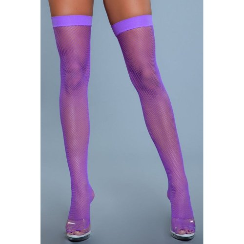 Nylon Fishnet Thigh Highs - Purple