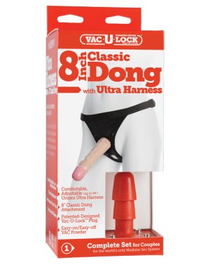 Ultra Harness 2 Set w/8" Dong & Powder - Flesh