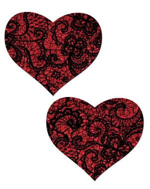 PASTEASE RED GLITTER HEART W/ BLACK LACE OVERLAY