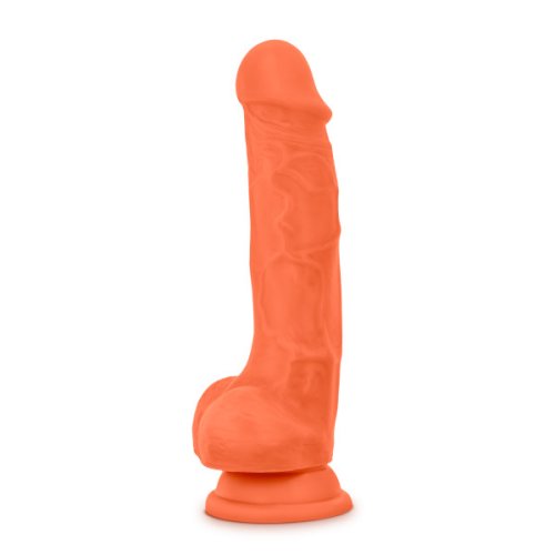 NEO ELITE 7.5IN SILICONE DUAL DENSITY COCK W/ BALLS NEON ORANGE