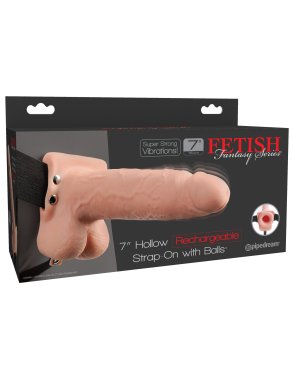FETISH FANTASY 7 IN HOLLOW RECHARGEABLE STRAP-ON W/ BALLS