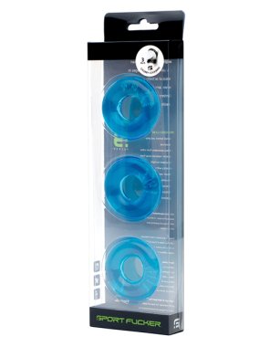 Sport Fucker Chubby Cockring Pack of 3 - Ice Blue