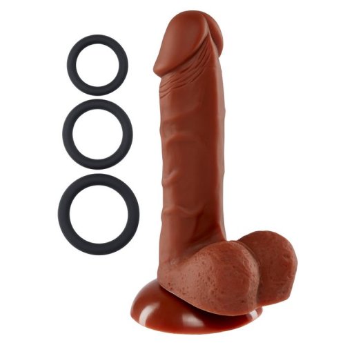 PRO SENSUAL PREMIUM SILICONE DONG W/ 3 C RINGS BROWN 6 \"