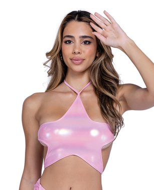 Metallic Iridescent Star Tie Top - Pink LG