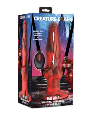 Creature Cocks Hell-Wolf Thrusting & Vibrating Silicone Dildo - Black/Red