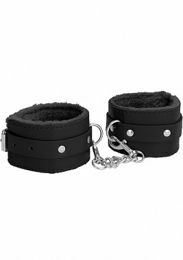 OUCH! PLUSH LEATHER HANDCUFFS BLACK