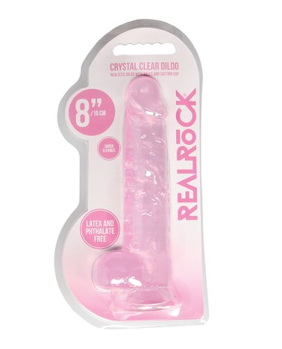 Shots RealRock Realistic Crystal Clear 8\" Dildo w/Balls - Pink