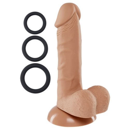 PRO SENSUAL PREMIUM SILICONE DONG W/ 3 C RINGS TAN 6 \"