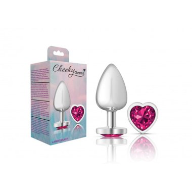 Silver Metal Plug - Heart-Pink-Large