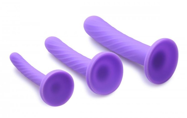 STRAP U TRI PLAY 3 PC SILICONE DILDO SET PURPLE