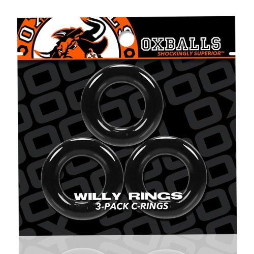 WILLY RINGS 3 PK COCKRINGS BLACK (NET)