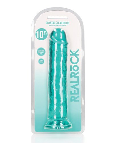 Shots RealRock Realistic Crystal Clear 10\" Straight Dildo - Turquoise