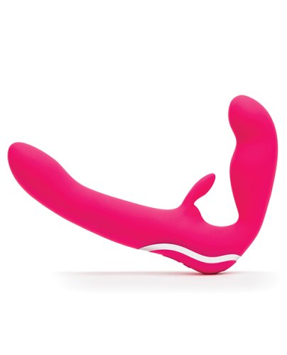 HAPPY RABBIT RECHARGEABLE PINK VIBRATING STRAPLESS STRAP ON