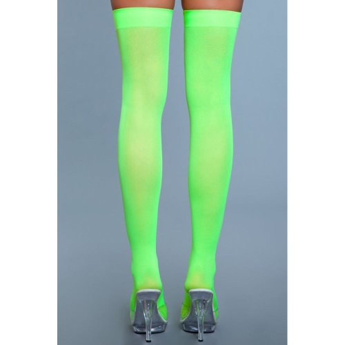 Opaque Nylon Thigh Highs - Neon Green