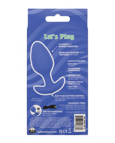 Cheeky Glow in the Dark Vibrating Butt Plug - Large Blue