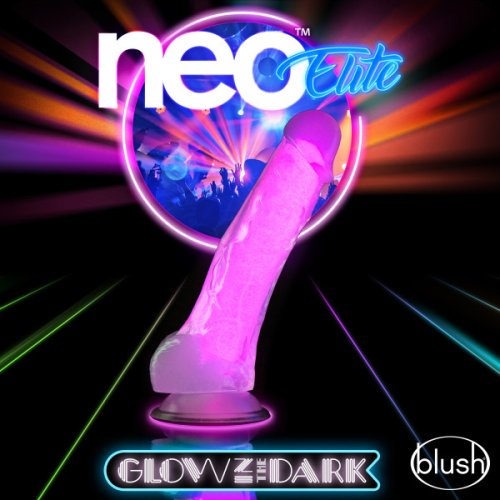 NEO ELITE GLOW IN THE DARK 7.5 IN SILICONE COCK W/ BALLS NEON PINK