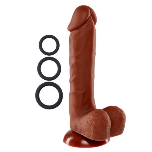 PRO SENSUAL PREMIUM SILICONE DONG W/ 3 C RINGS BROWN 8 \"