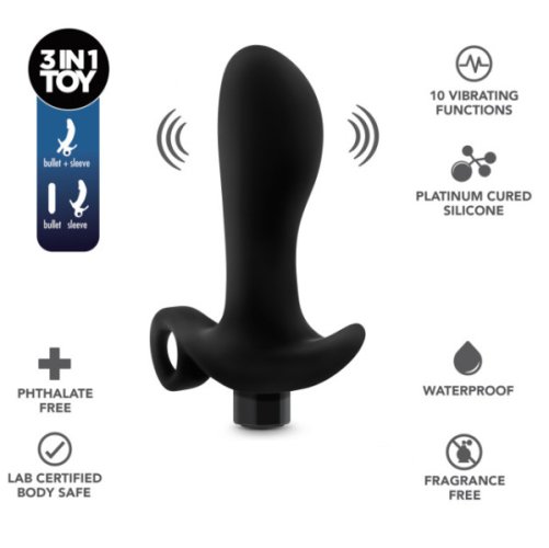 ANAL ADVENTURES PLATINUM SILICONE VIBRATING PROSTATE MASSAGER 1 BLACK