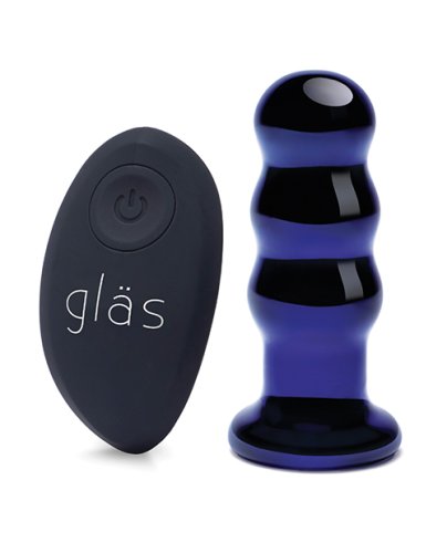 Glas 3.5\" Rechargeable Vibrating Beaded Butt Plug - Blue