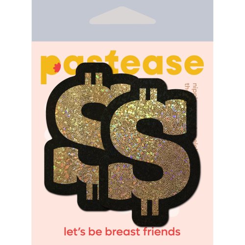 PASTEASE MONEY GOLD GLITTER DOLLAR SIGN NIPPLE PASTIES