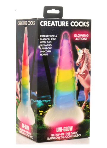 CREATURE COCKS UNI-GLOW GLOW IN THE DARK RAINBOW DILDO