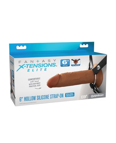 Fantasy X-tensions Elite 6\" Silicone Hollow Strap-on w/Harness - Brown