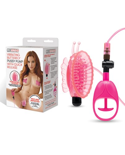 Lux Fetish Vibrating Butterfly Pussy Pump w/Quick Release - Pink