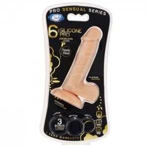 PRO SENSUAL PREMIUM SILICONE DONG W/ 3 C RINGS LIGHT 6 "
