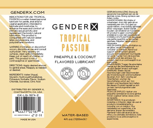 GENDER X TROPICAL PASSION LUBE FLAVORED 4 OZ