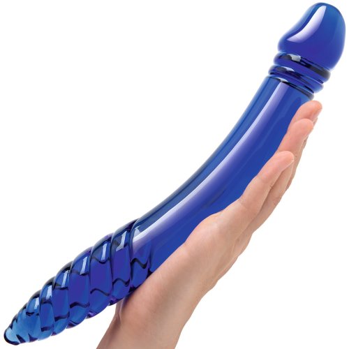 GLAS 11IN DOUBLE-SIDED GLASS DILDO W/ HANDLE GRIP