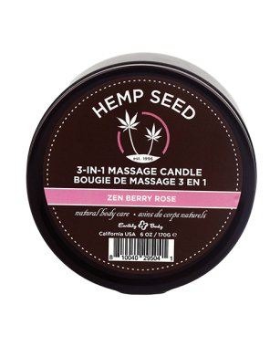 Earthly Body Suntouched Hemp Candle - 6 oz Round Tin Zen Berry Rose