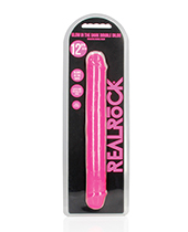 Shots RealRock 12" Double Dong Glow in the Dark - Neon Pink