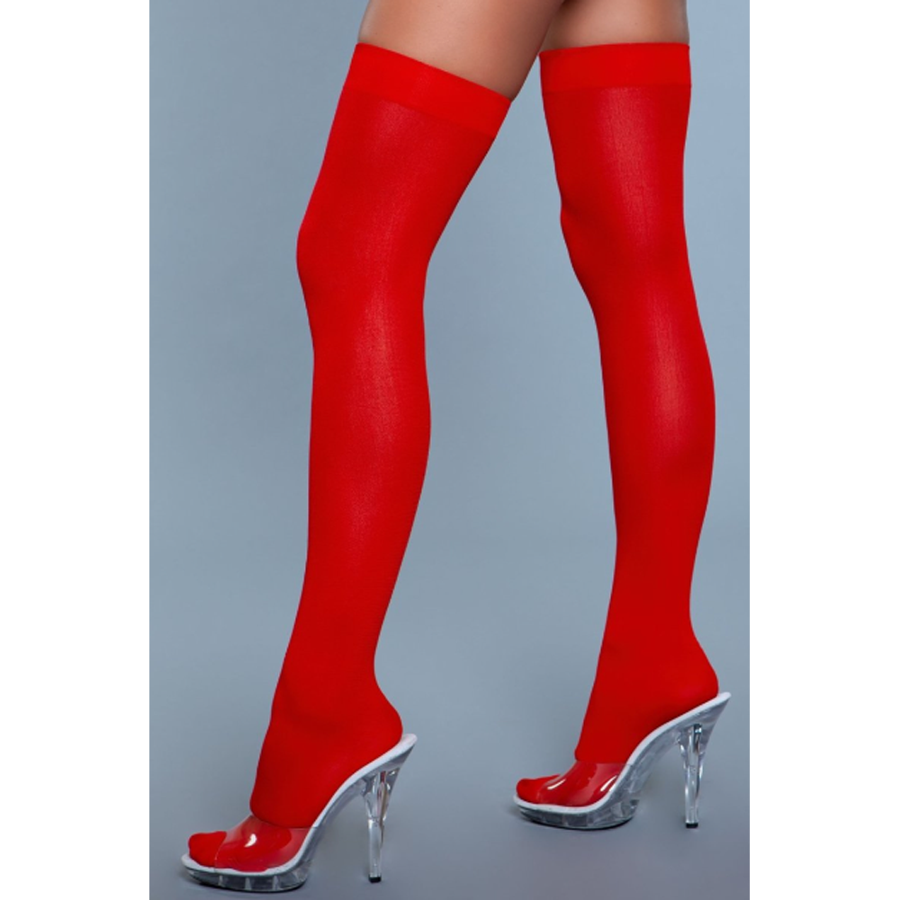 Opaque Nylon Thigh Highs - Red