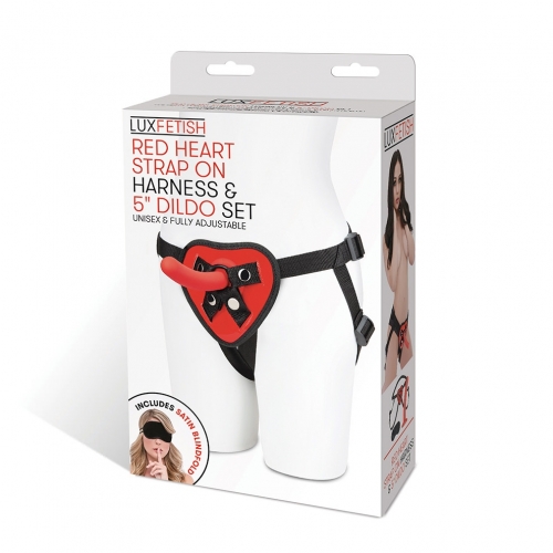 LUX FETISH RED HEART STRAP ON HARNESS & 5IN DILDO SET