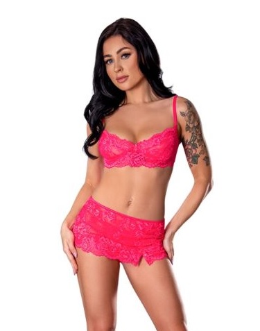 GET IT GIRL BRA SKIRT & THONG SET PINK L/XL