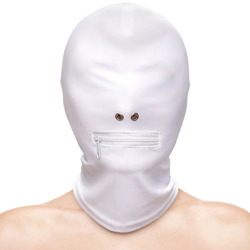 FETISH & FANTASY ZIPPERED MOUTH HOOD WHITE