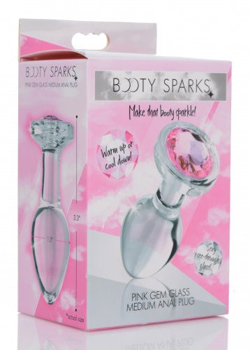 BOOTY SPARKS PINK GEM GLASS ANAL PLUG MEDIUM